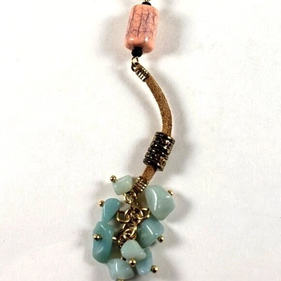 🌟 Gold-Tone Brown Cord Colorful Beaded Necklace w/ Beads Cluster Pendant, Chic - Picture 6 of 12